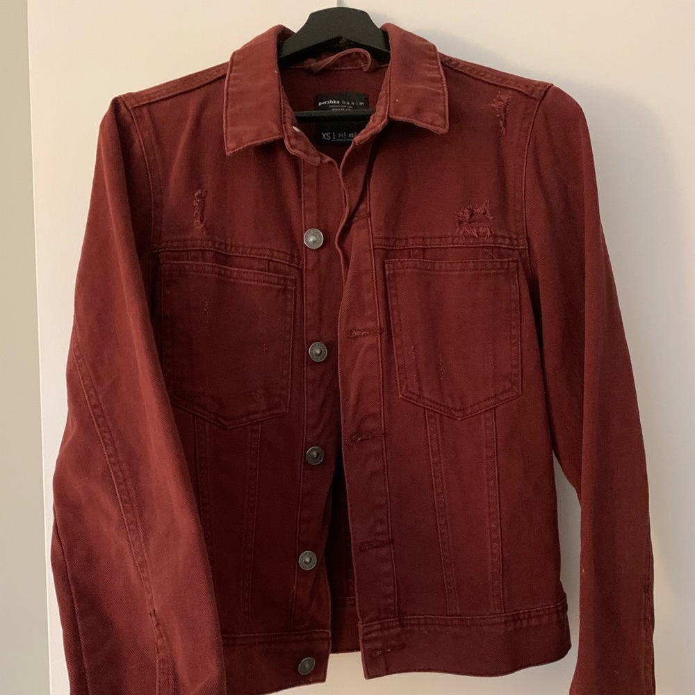 Bershka maroon denim jacket